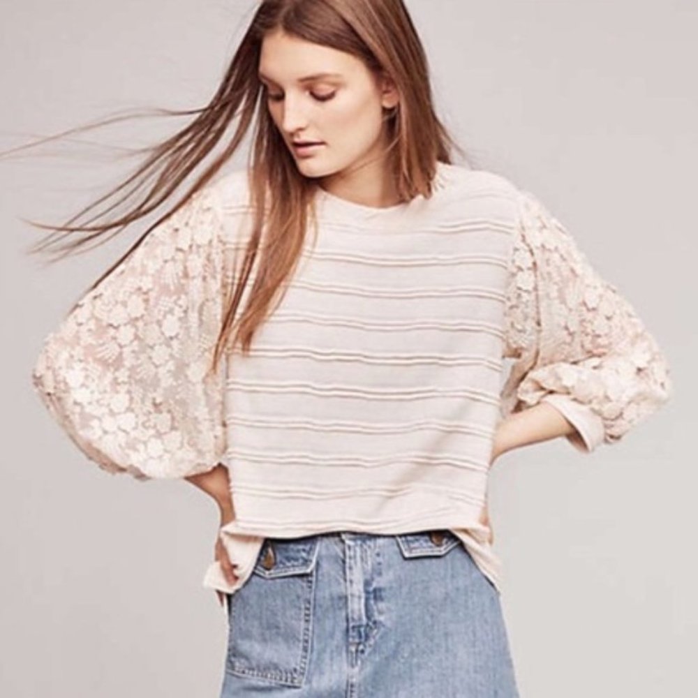 NWOT Anthropologie Eri + Ali Floral Lace Sweater Top